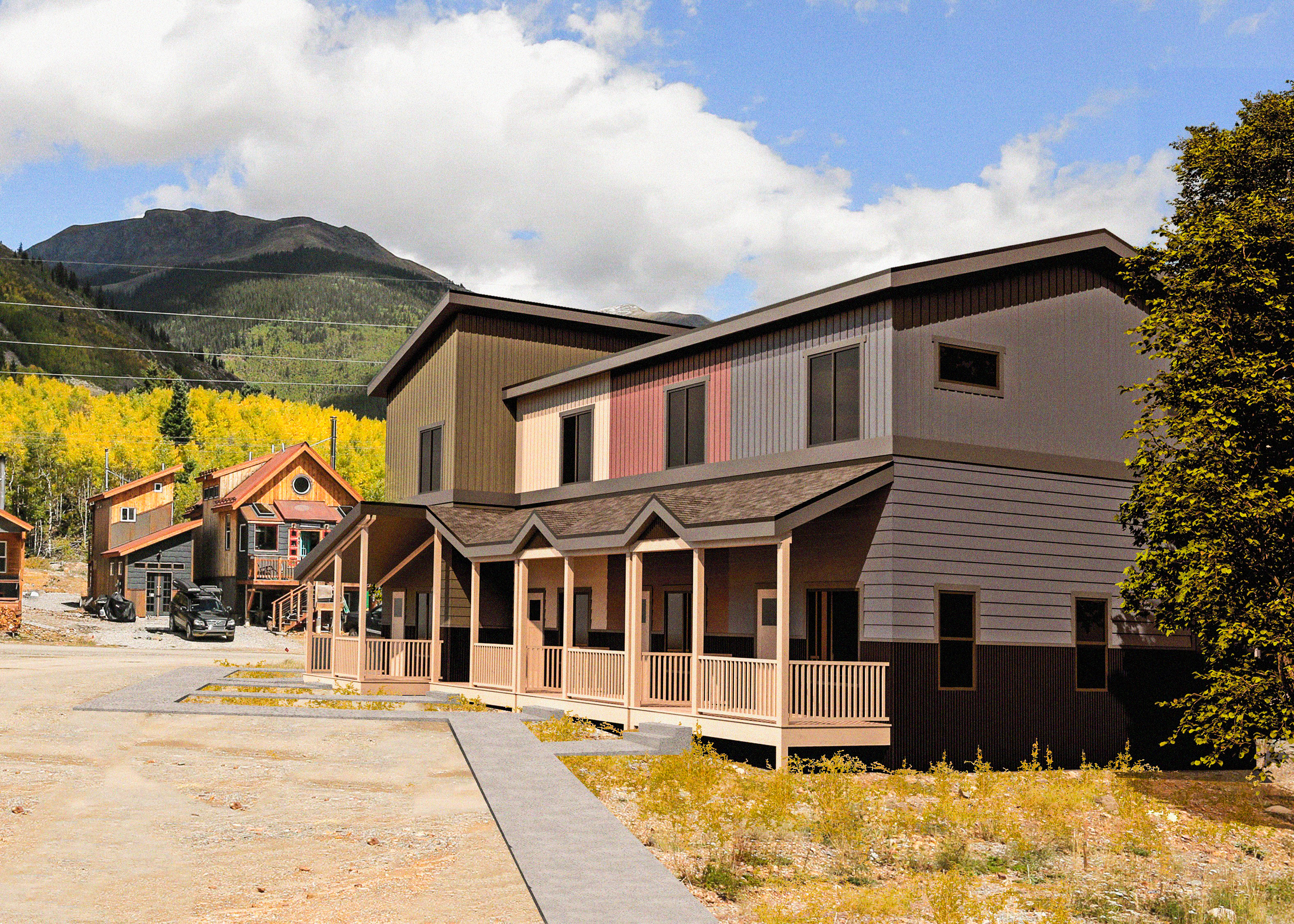 Rendering of townhome four-plex.