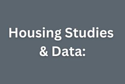 Blue background, white text that says "Housing Studies and Data:"